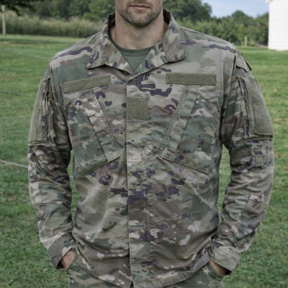 Coat, Army Combat Flame Resistant Aurora Industries Camo Shirt Size Medium Long